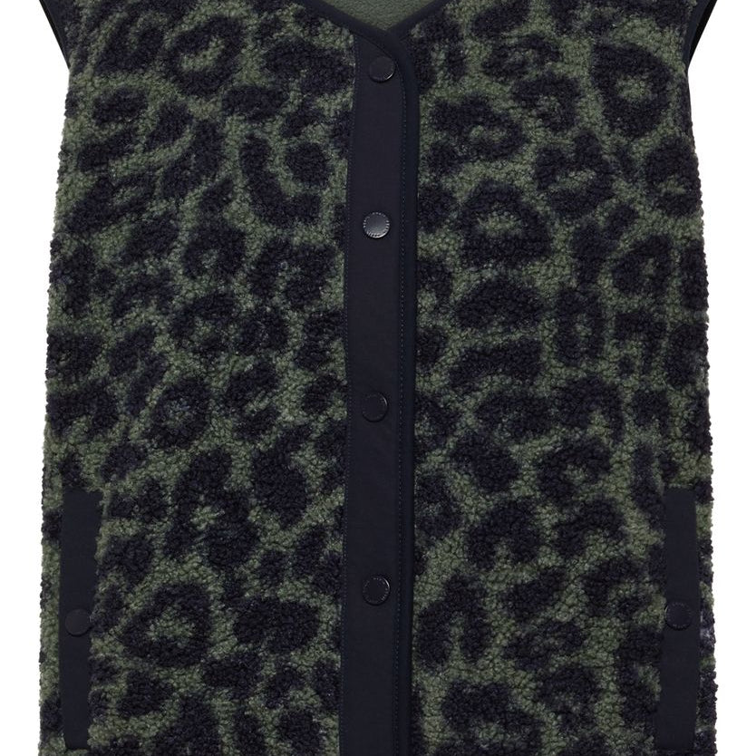 Teddy-Weste mit Softshelldetails und Leo-Muster