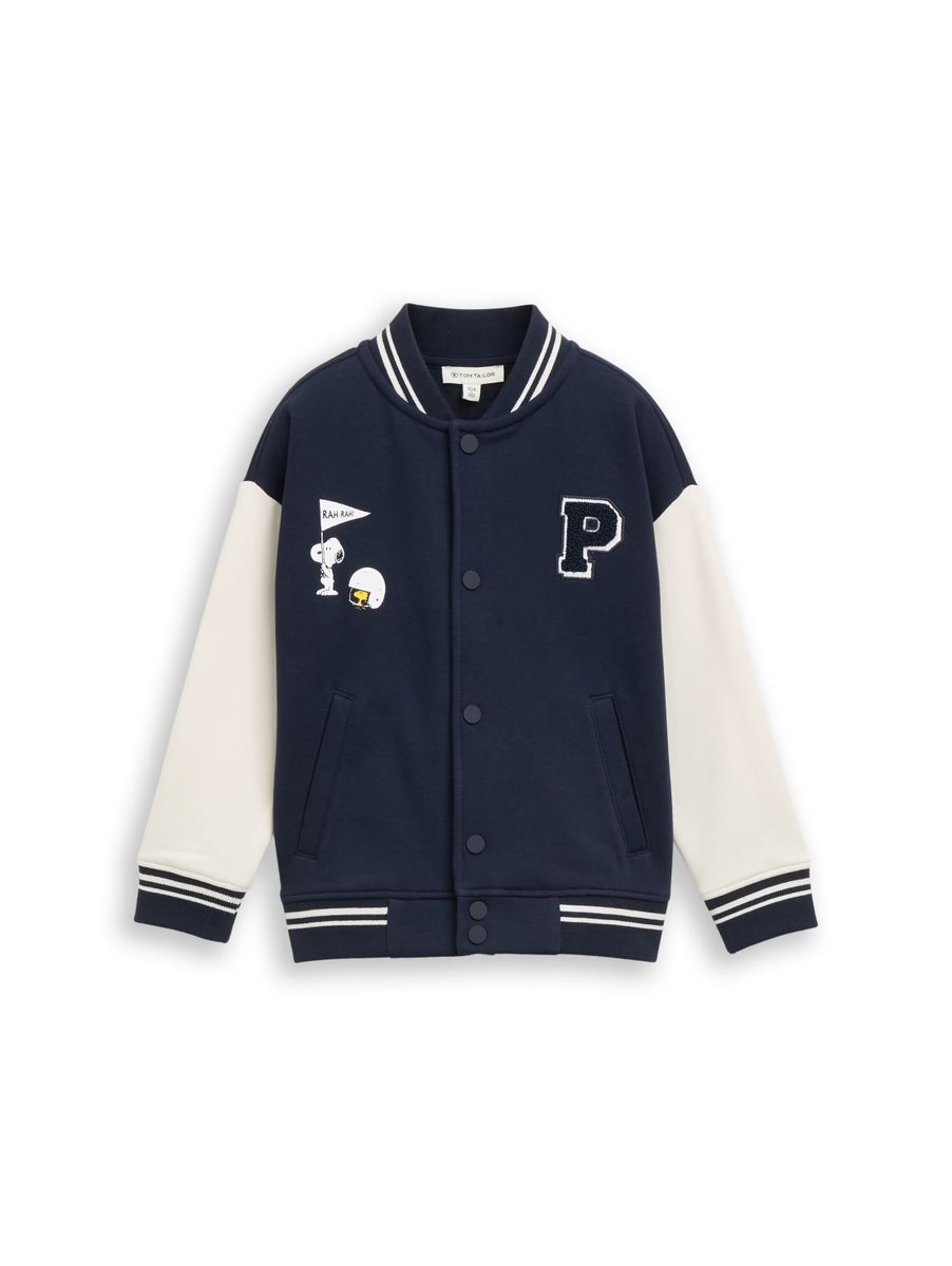 Oversize College Sweatjacke mit Snoopy-Rückenprint