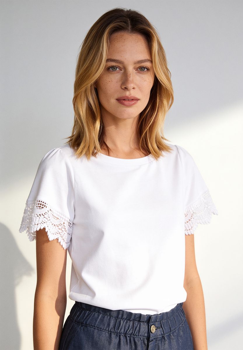 T-Shirt mit Spitzen-Ärmel