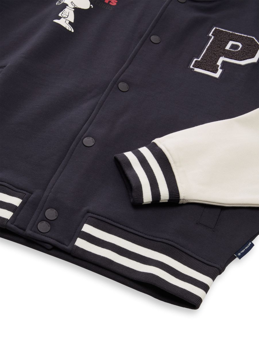 Oversize College Sweatjacke mit Snoopy-Print