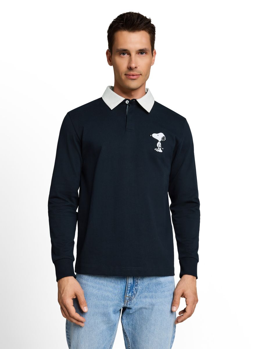 Langarm Poloshirt mit Snoopy-Rückenprint
