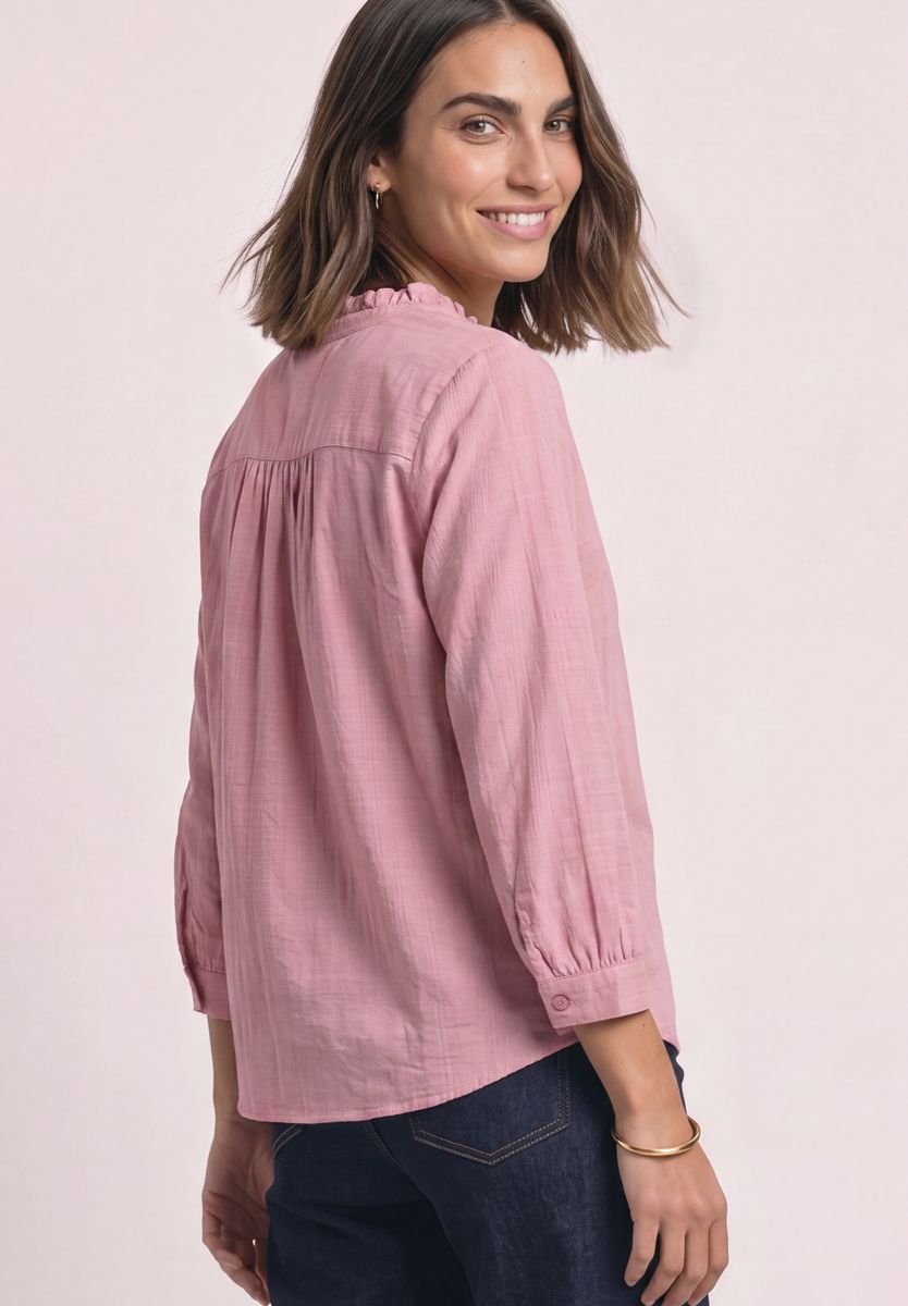Langarm Cordbluse mit Rüschendetails
