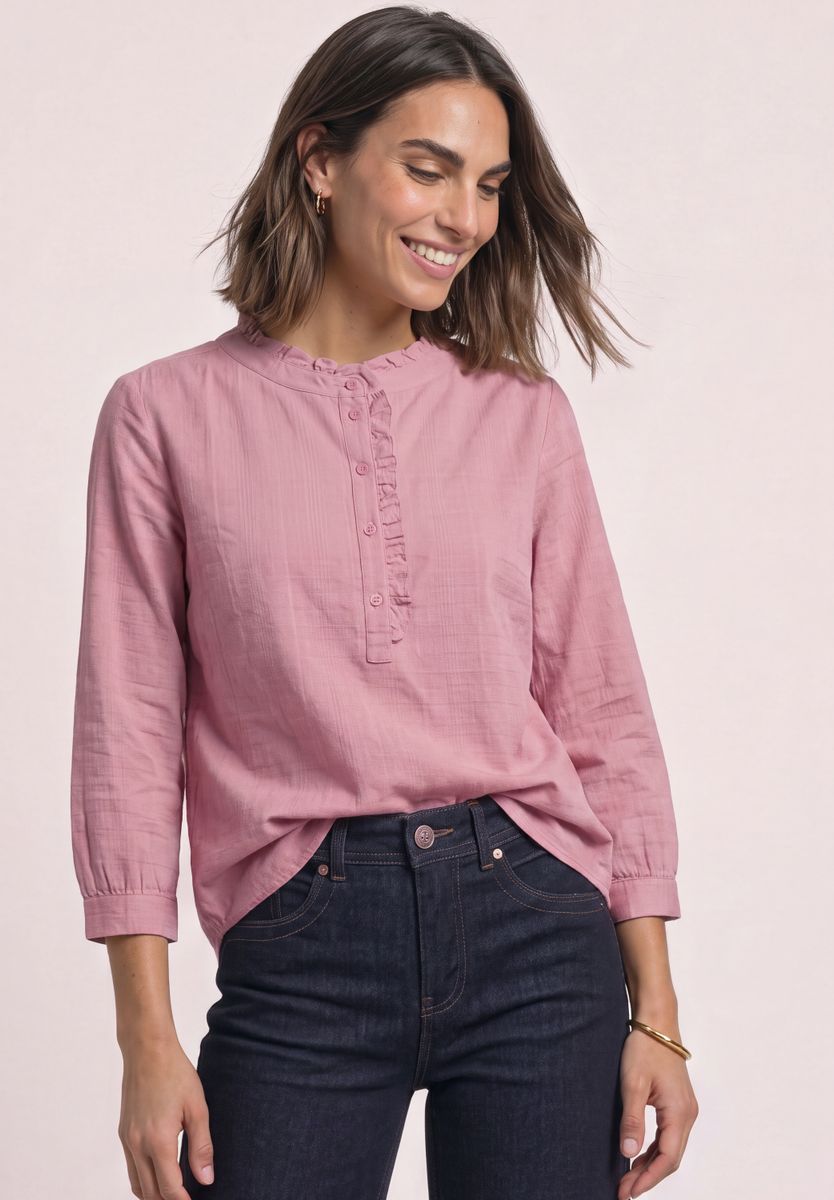 Langarm Cordbluse mit Rüschendetails
