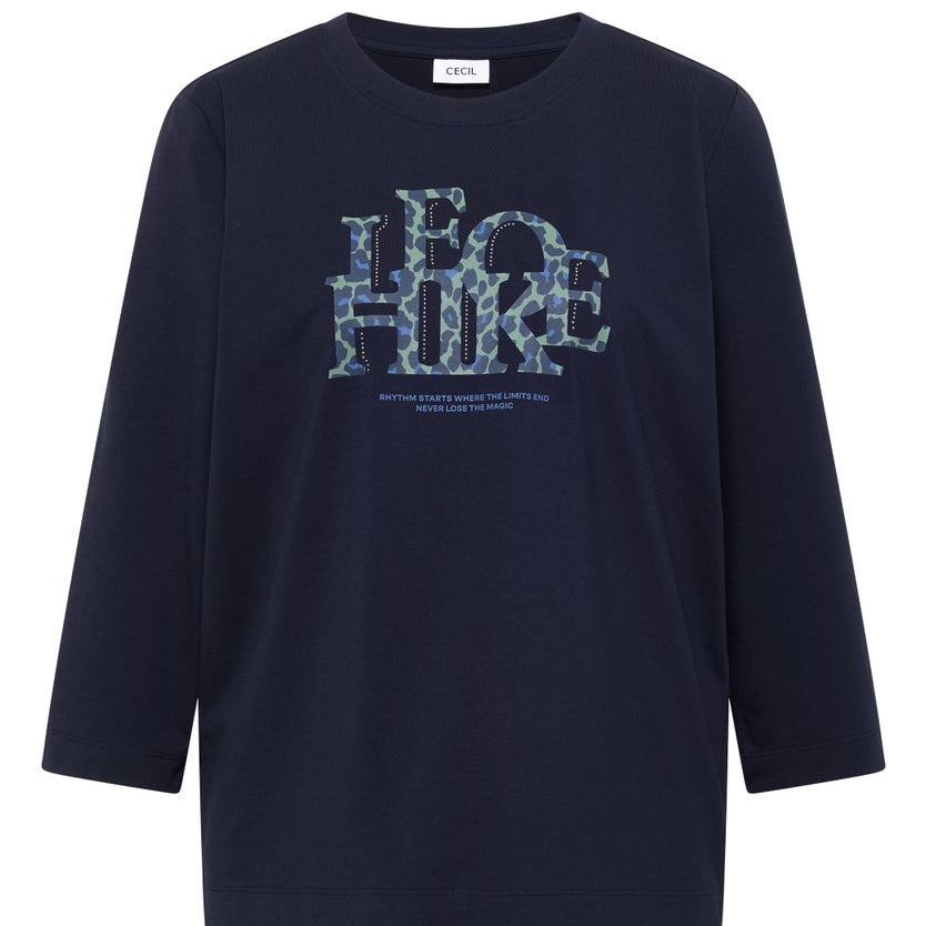3/4-Arm Shirt mit Wording im Leo-Look