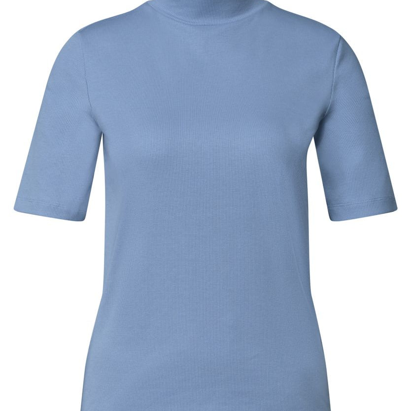 T-Shirt mit Turtle Neck in Rippstruktur