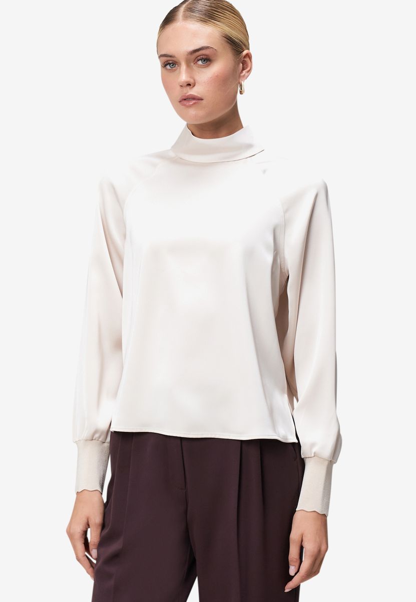 Damen Satinbluse mit Stehkragen