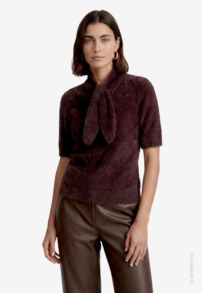 Damen Kurzarmpullover flauschig