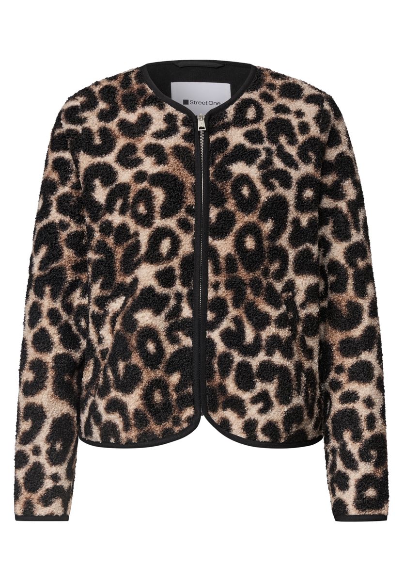 Teddy-Jacke mit Rundhals und Print