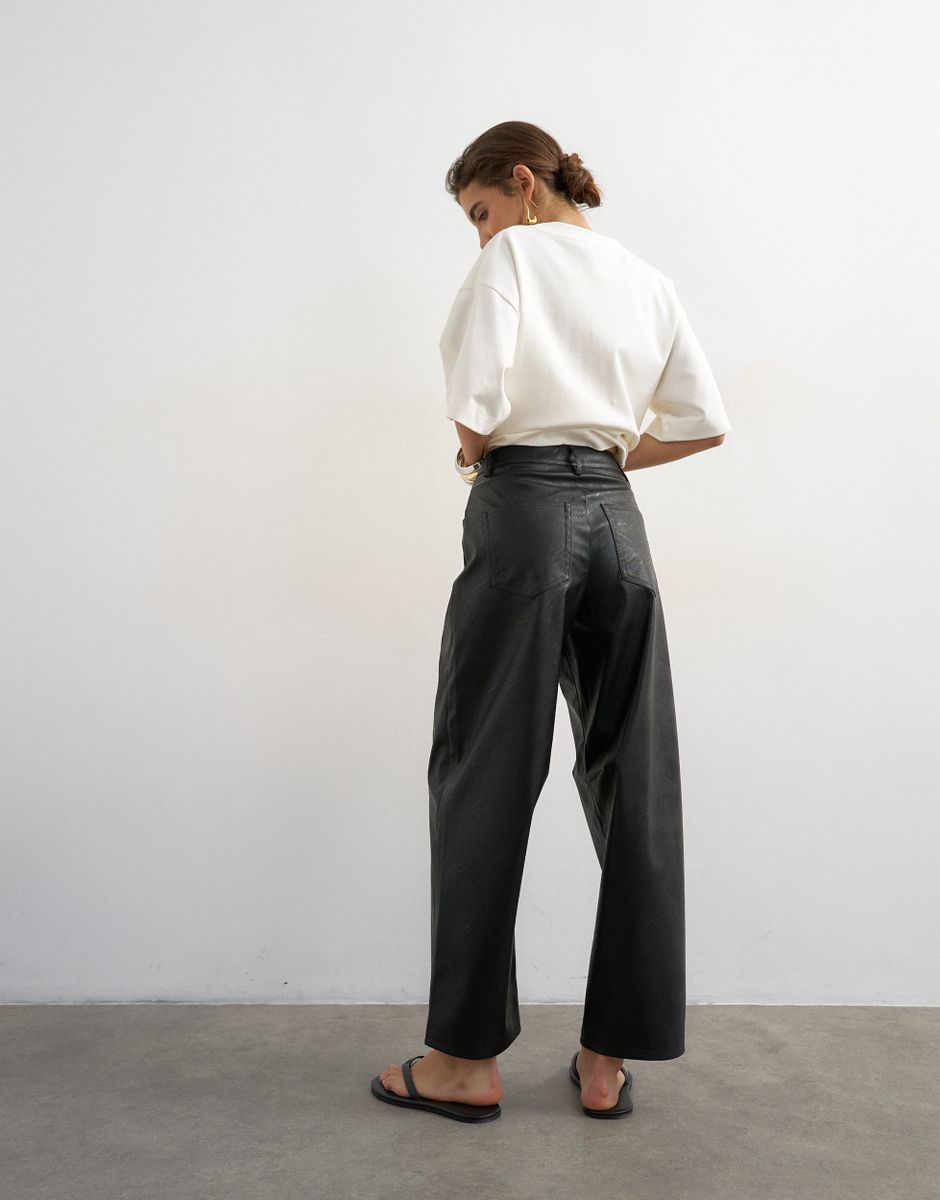 TSTALLA COATED BARREL TROUSERS