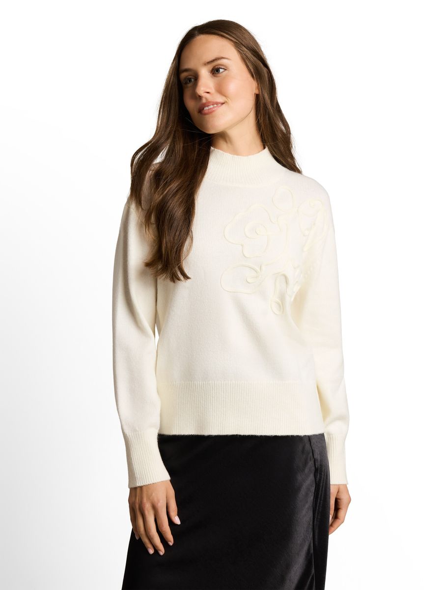 Oversize Cosy Strickpullover mit Blumen-Stickerei