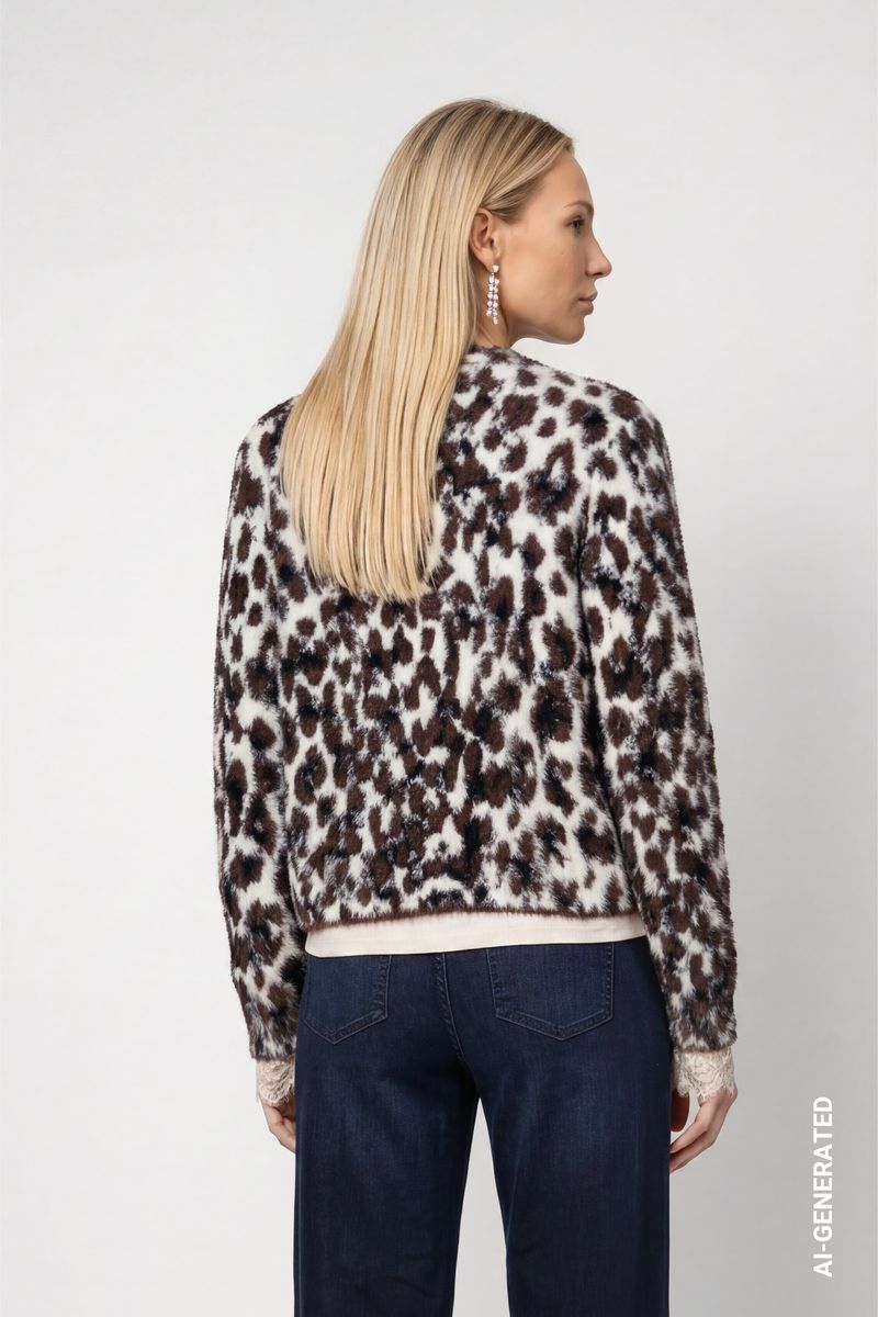 Flauschige Leo-Strickjacke