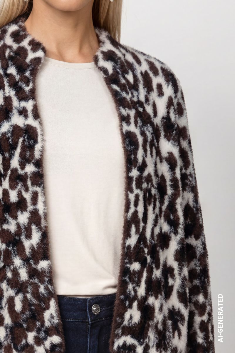Flauschige Leo-Strickjacke