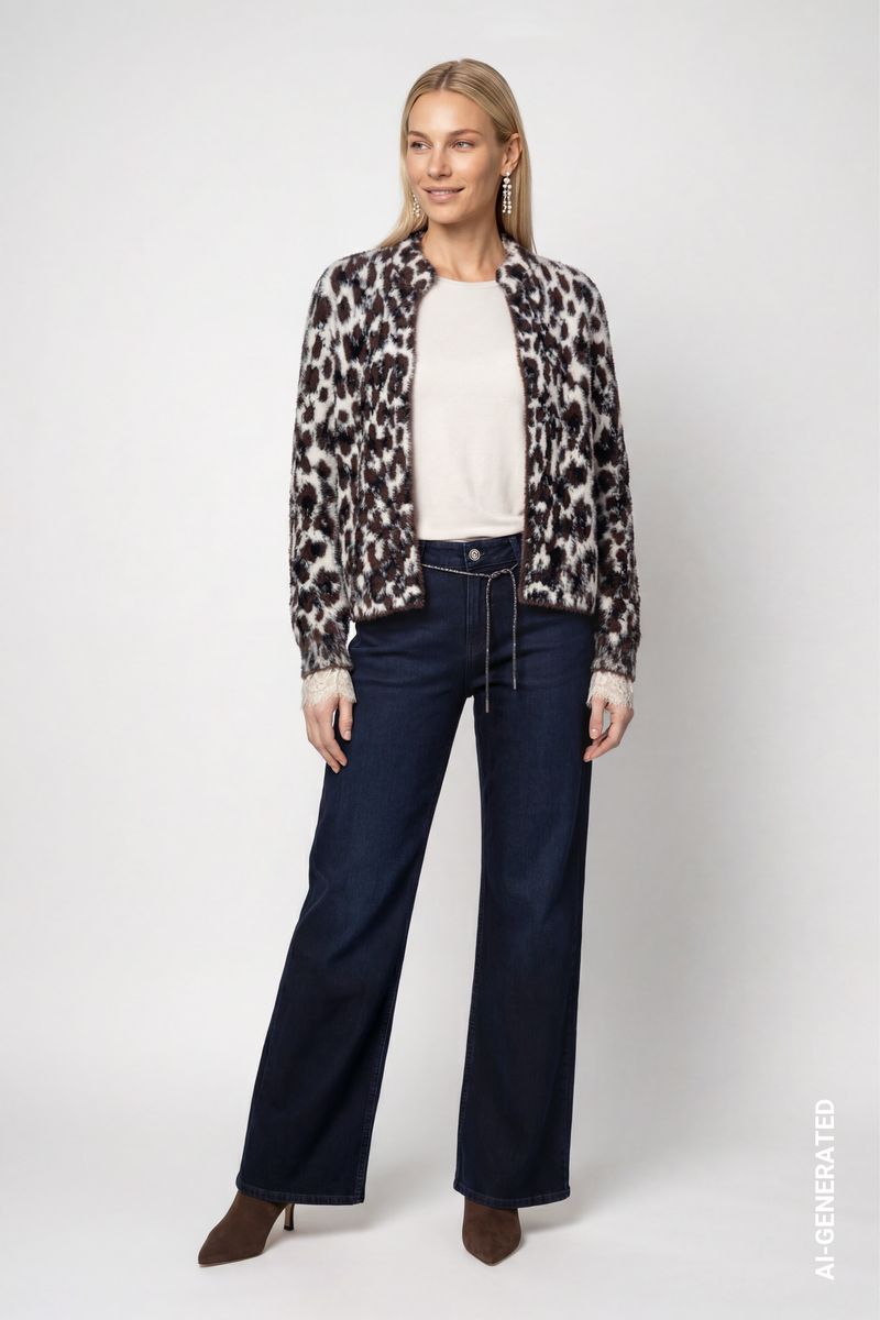Flauschige Leo-Strickjacke