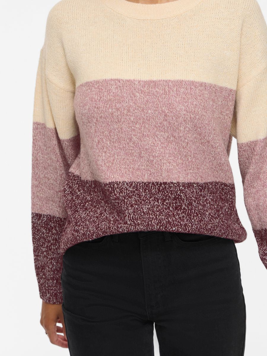 VISPOSA O-NECK L/S STRIPE KNIT TOP/PB/1