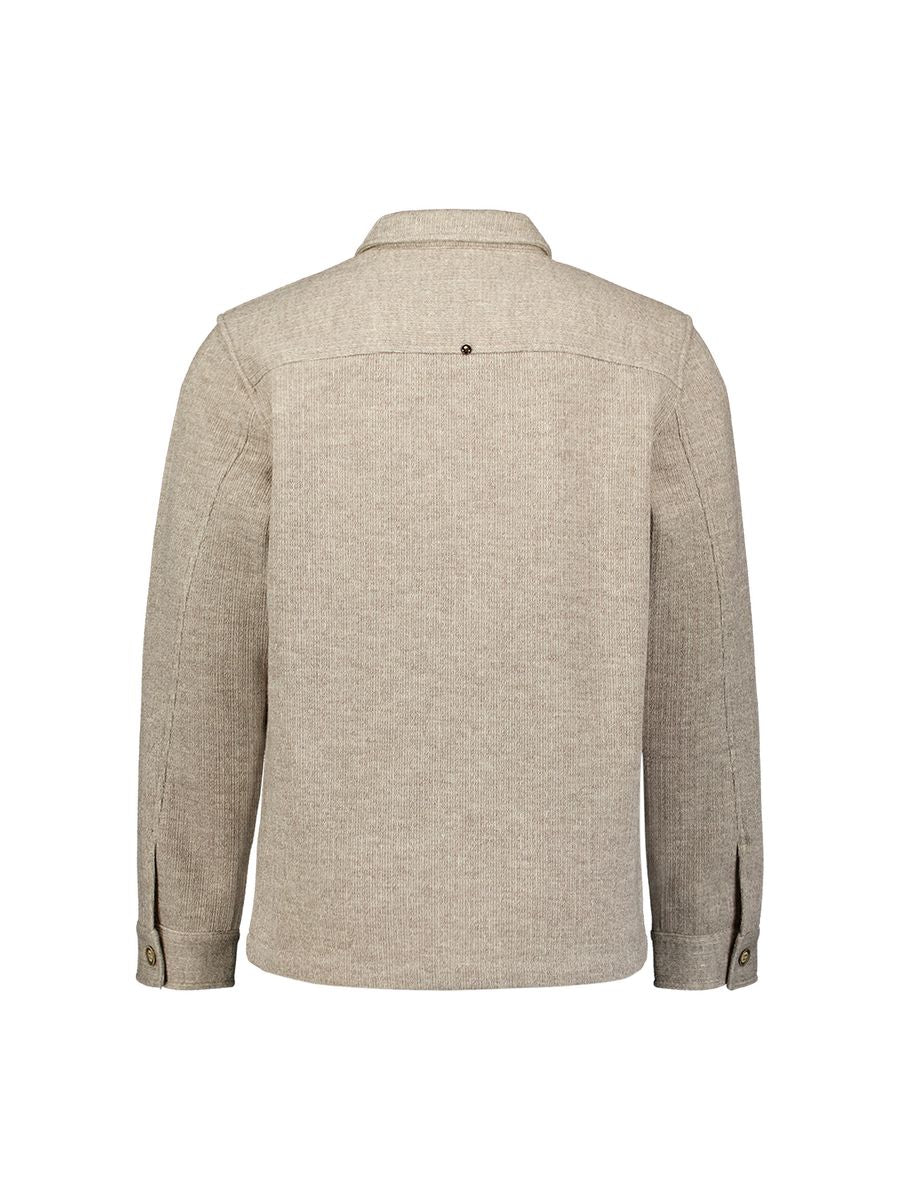 Overshirt Full Button Solid Jacquard Stripe Bottom and Chest Pockets