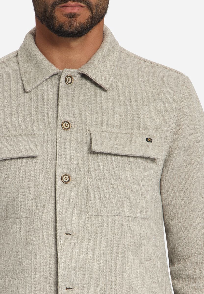 Overshirt Full Button Solid Jacquard Stripe Bottom and Chest Pockets