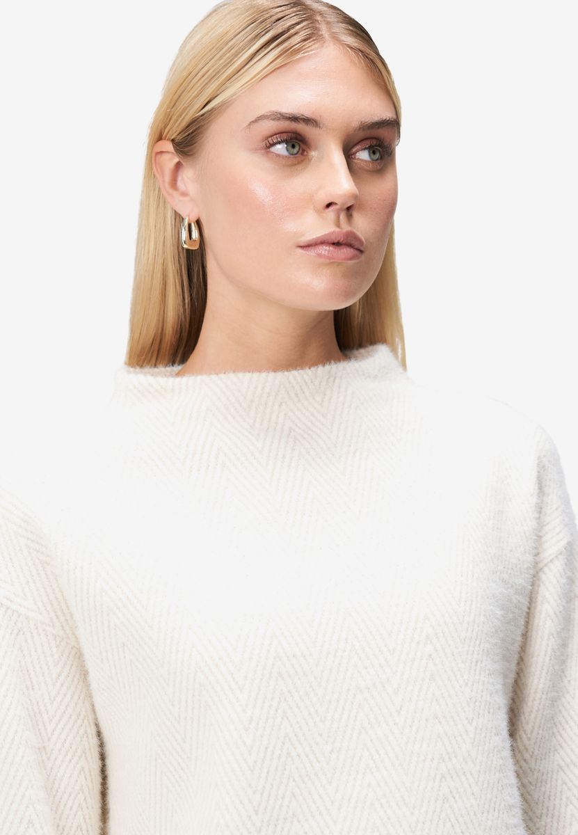 Damen Sweatshirt 3/4 Arm mit Fischgrätmuster