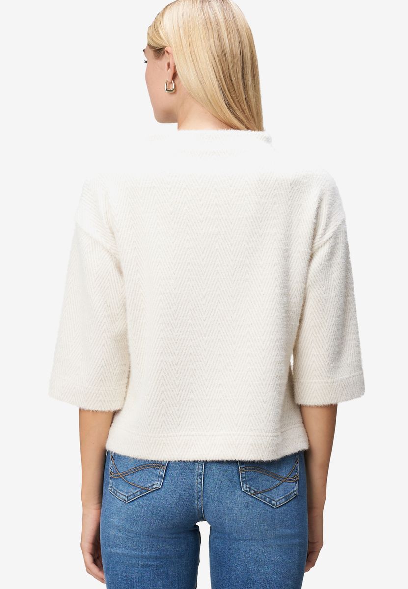 Damen Sweatshirt 3/4 Arm mit Fischgrätmuster