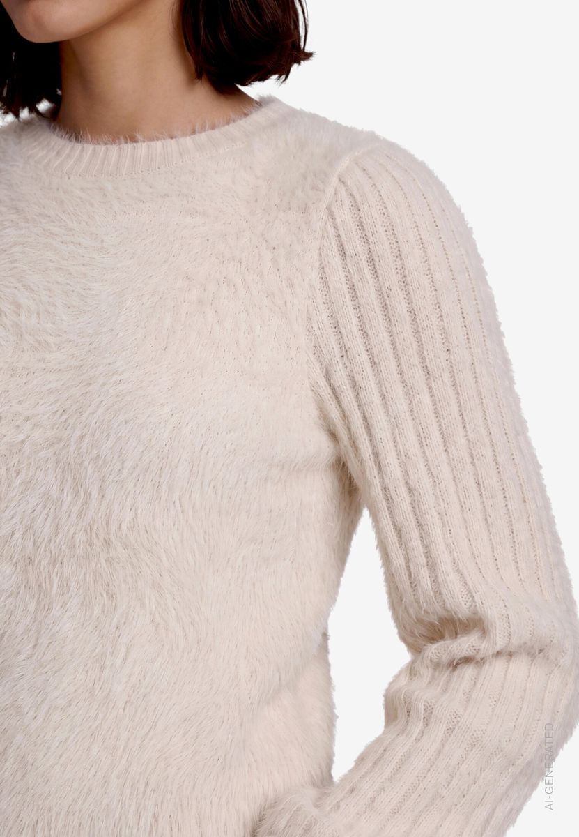 Flauschiger Damen Pullover mit Stehkragen