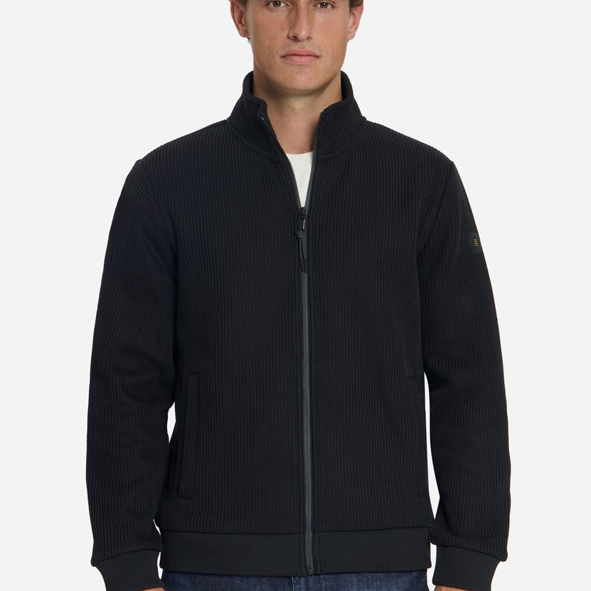 Sweater Full Zip Stand Up Collar Bonded Knit
