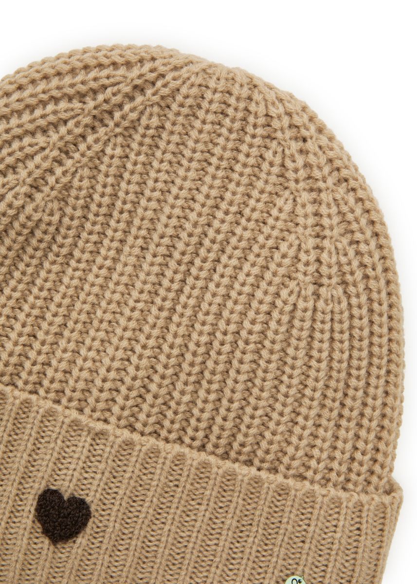 Mütze in weicher Wollmischung mit Herz-Stickerei (3er-Pack)