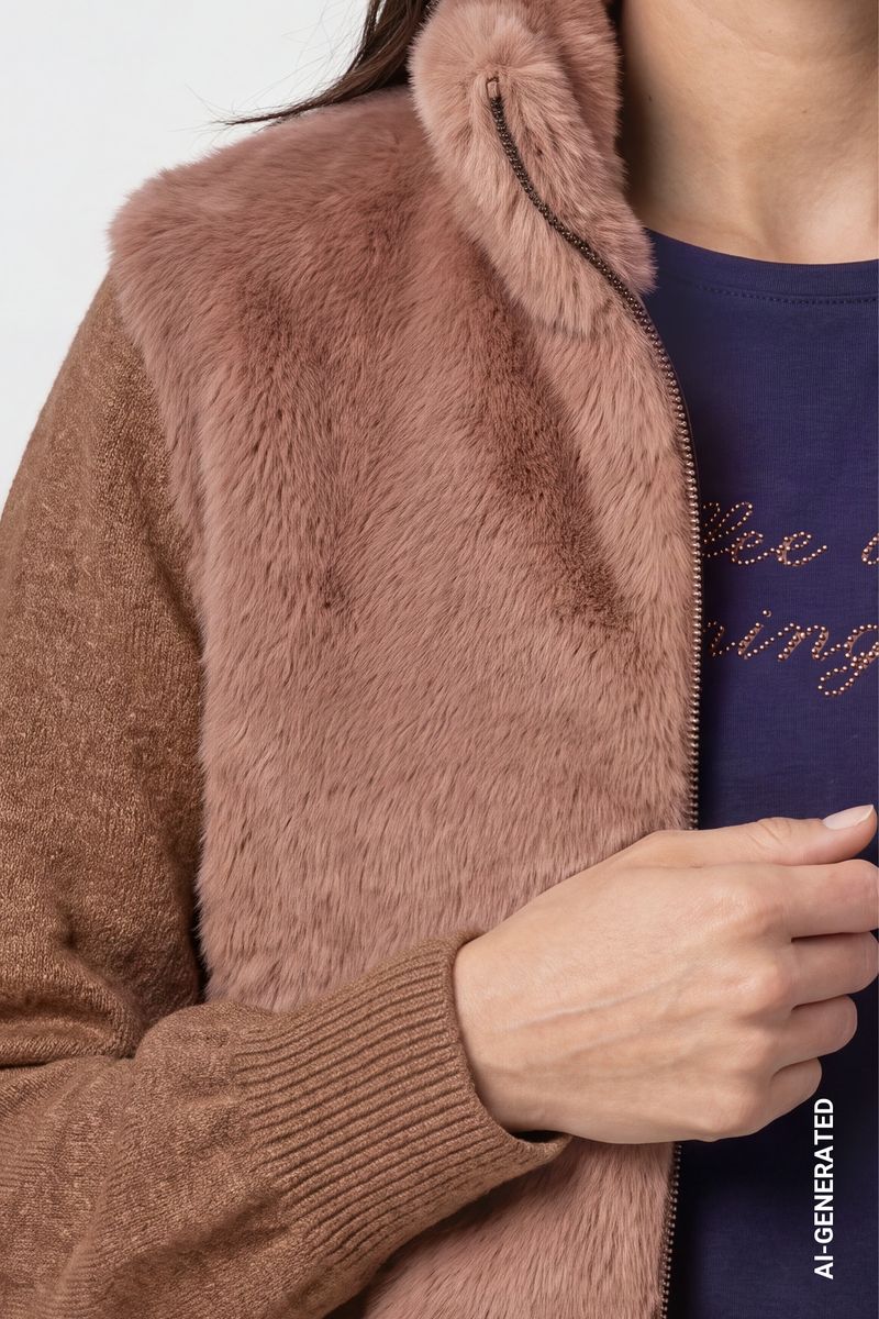 Strickjacke mit Kunstfell