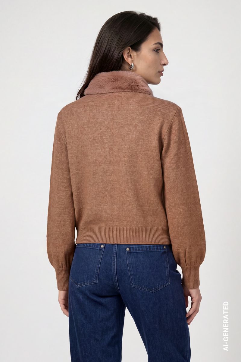 Strickjacke mit Kunstfell