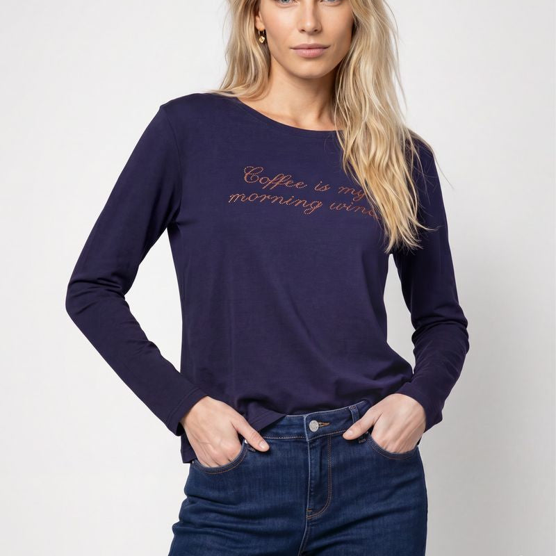 Langarmshirt mit Strassschriftzug