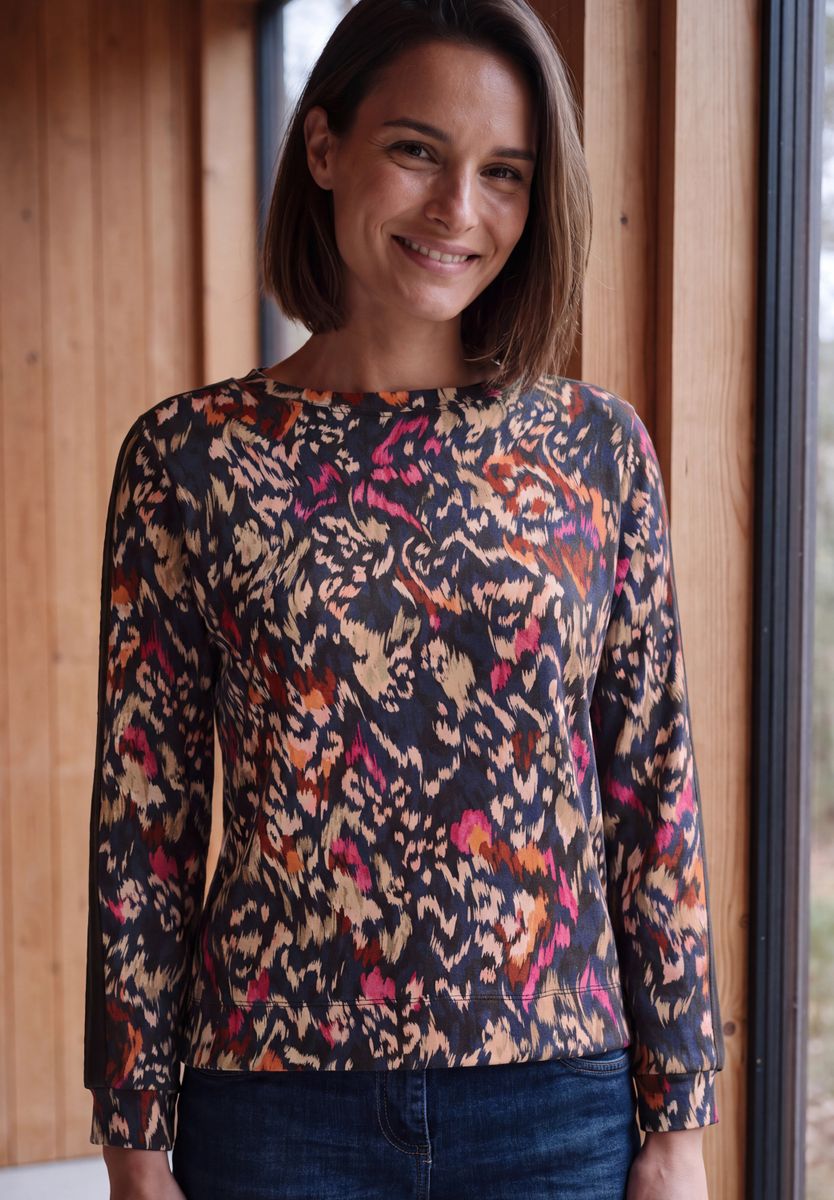 Langarm Shirt mit Boat Neck und Print