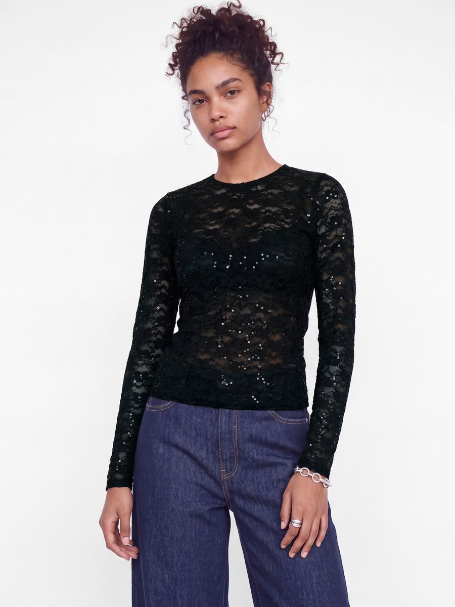 JXLUNA LS LACE SEQUIN TOP WVN