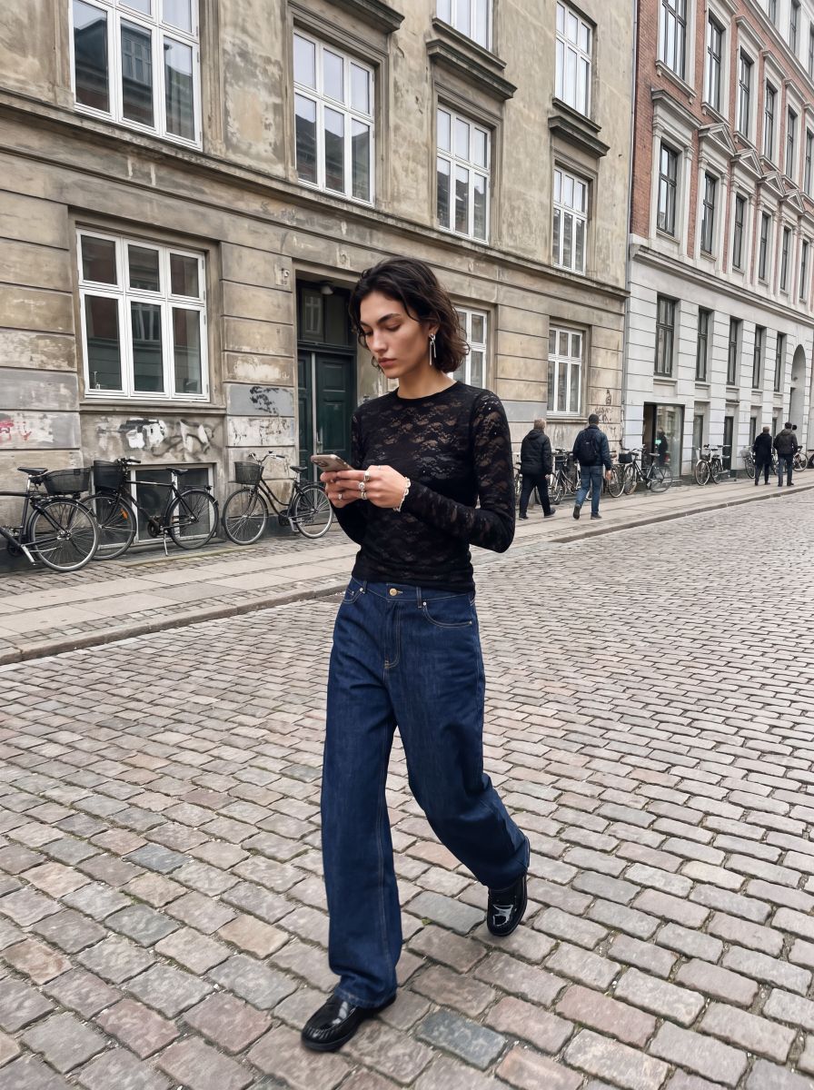 JXLUNA LS LACE SEQUIN TOP WVN