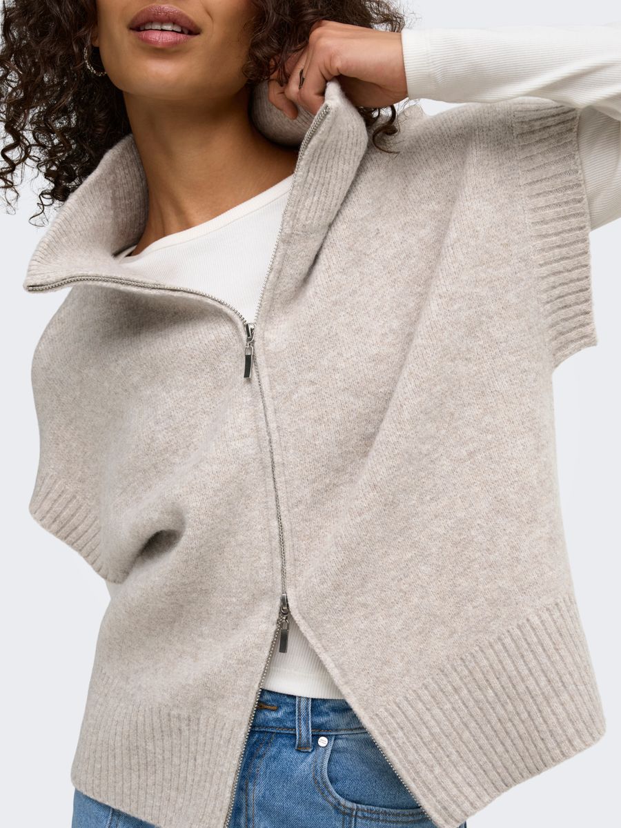 JDYLEA S/L HN 2WAY ZIP VEST KNT NOOS