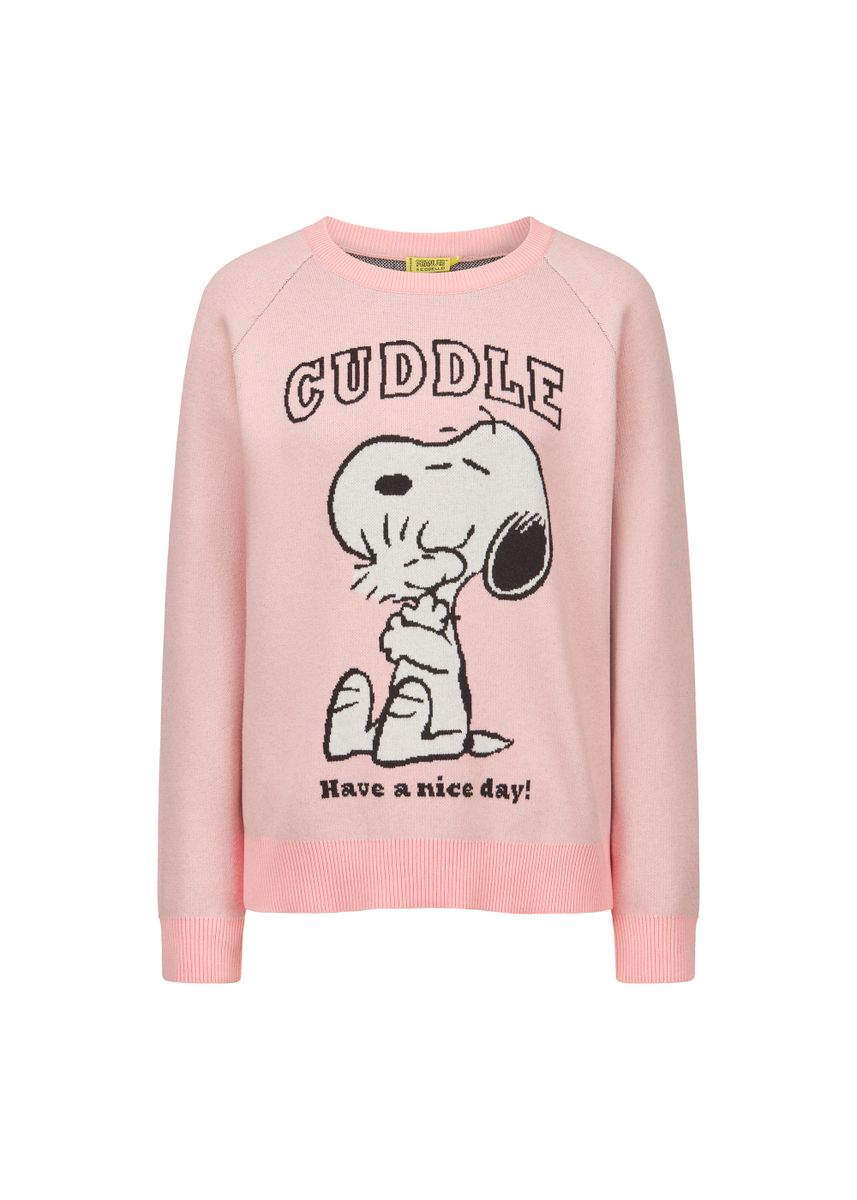 Strick-Pullover mit Snoopy-Woodstock-Motiv und CUDDLE-Schriftzug