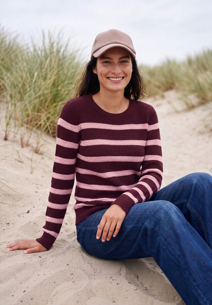 Langarm Pullover mit Rundhals und Streifen