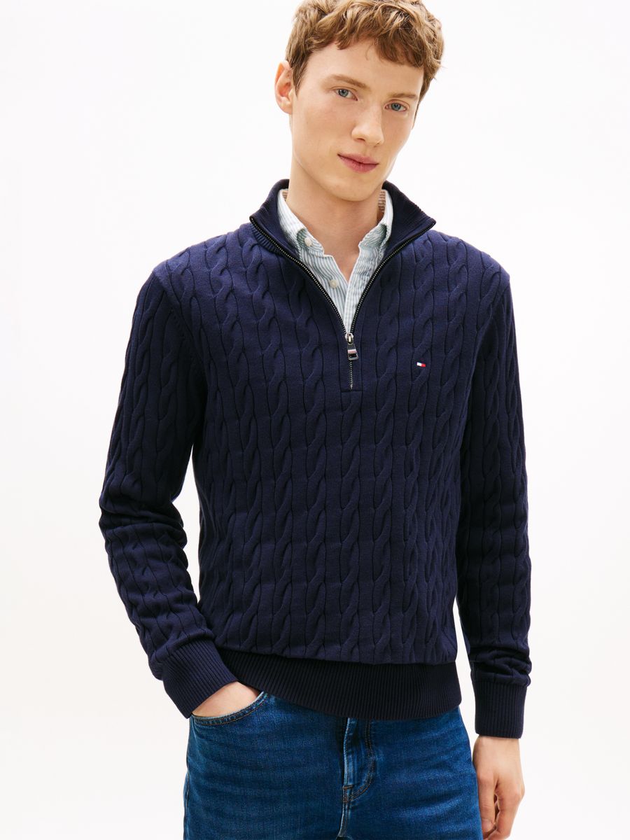 CLASSIC COTTON CABLE ZIP MOCK