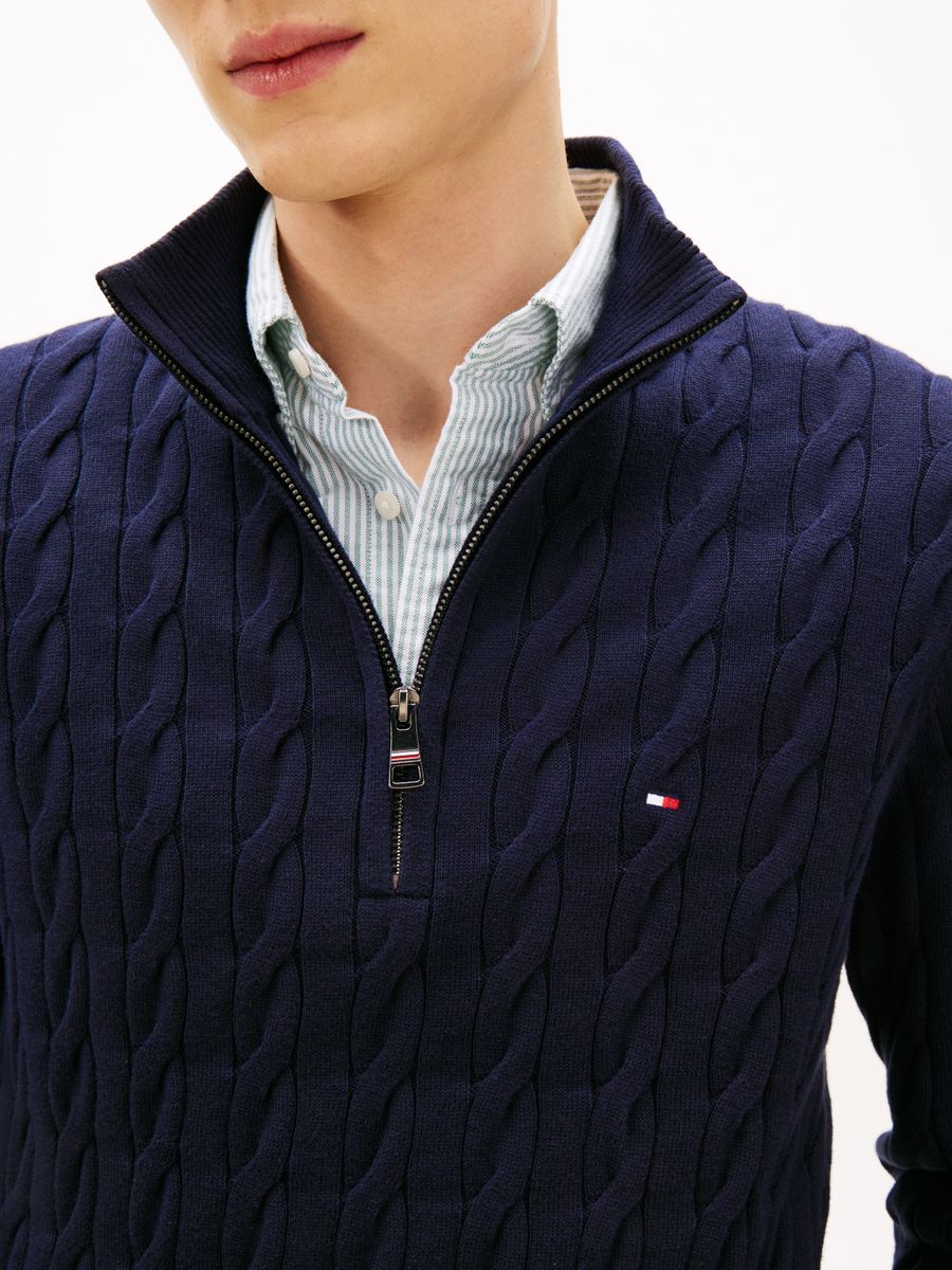 CLASSIC COTTON CABLE ZIP MOCK