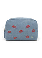 COSMETIC BAG COTTON DENIM LIPS blau