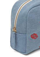 COSMETIC BAG COTTON DENIM LIPS blau