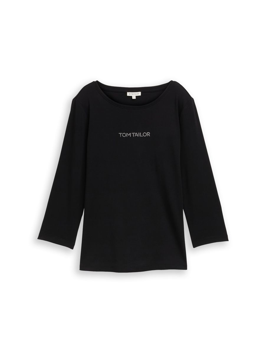 Slim Fit Langarmshirt mit Glitzer-Logo