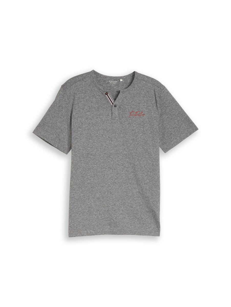 Henley T-Shirt mit feinem Streifenmuster