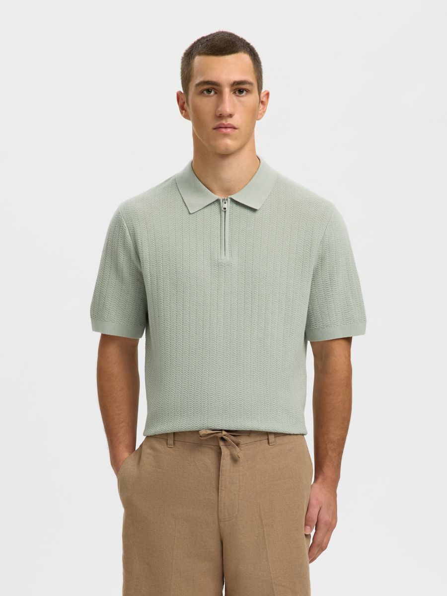 SLMCRAN SS KNIT STRUCTURE ZIP POLO