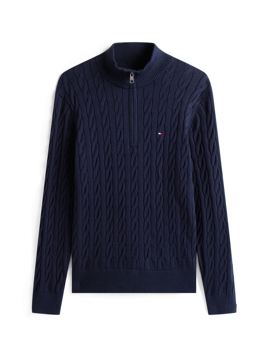 CLASSIC COTTON CABLE ZIP MOCK