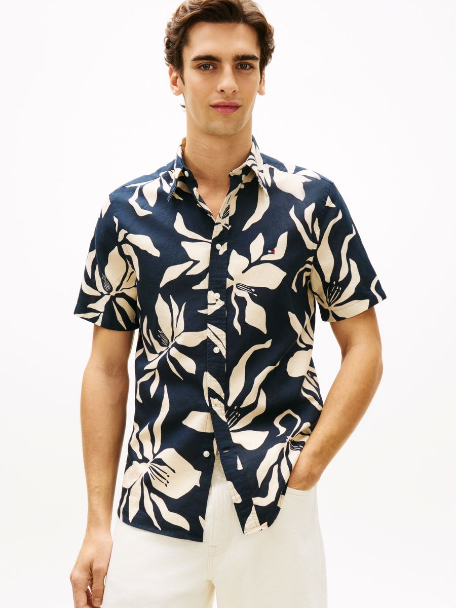 LINEN BLEND FLOWER PRT S/S