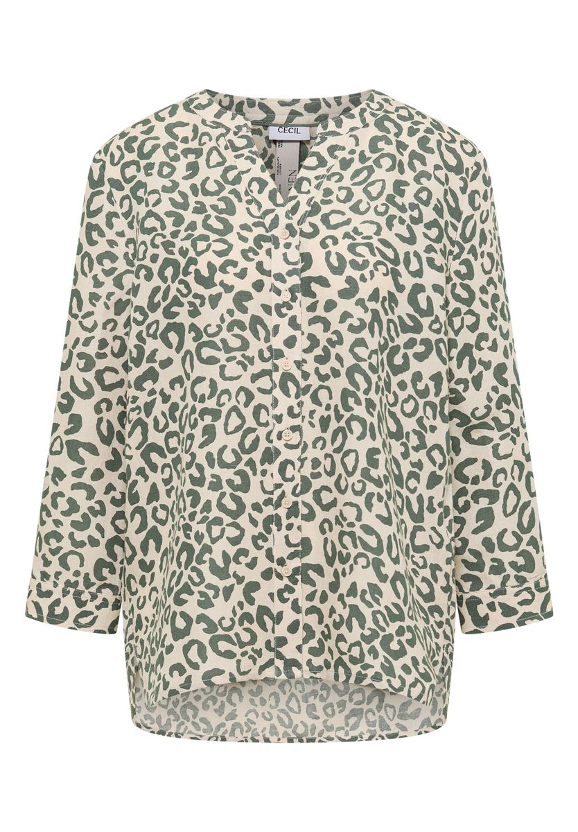 Bluse mit Leo-Muster aus Leinenmix