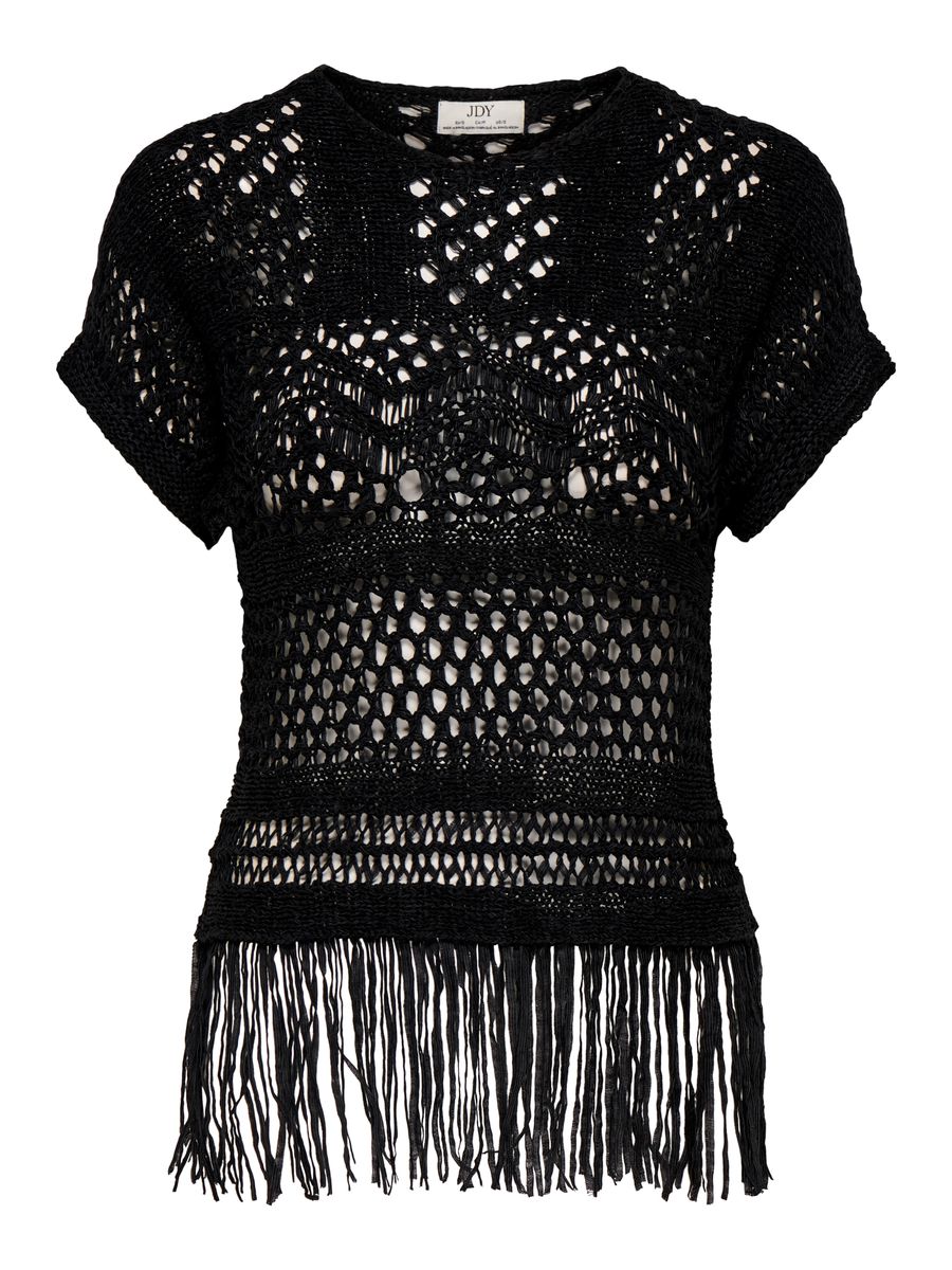 JDYESTER S/S FRINGE TOP KNT