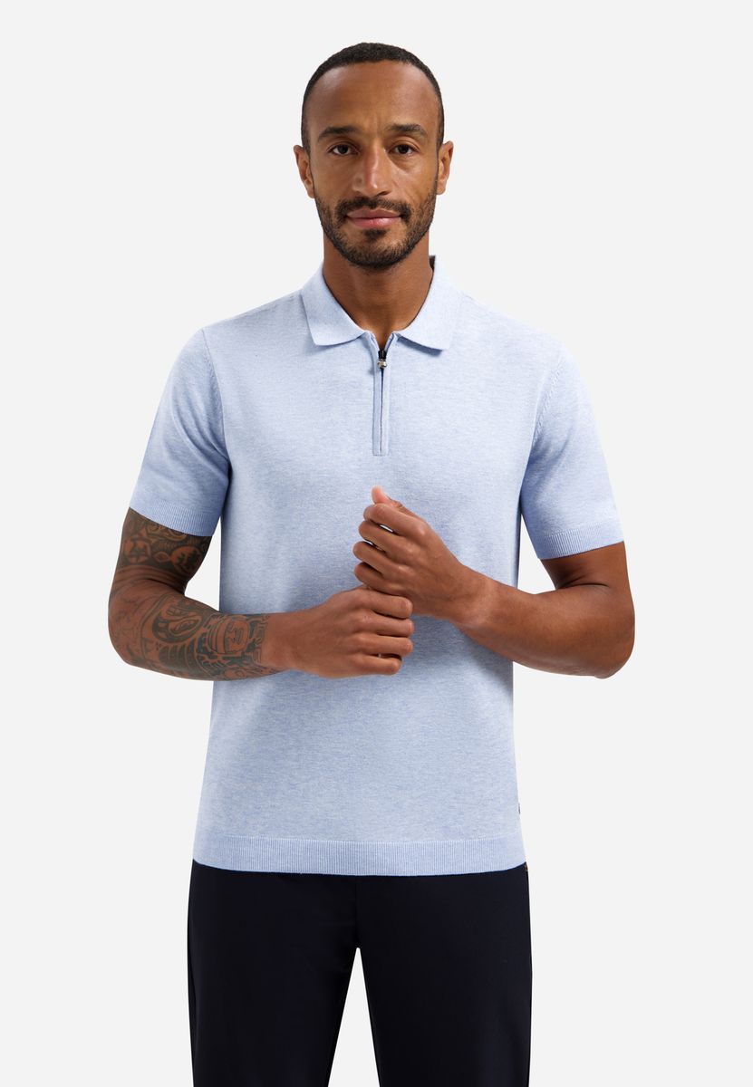 Pullover Short Sleeve Polo Zip Melange