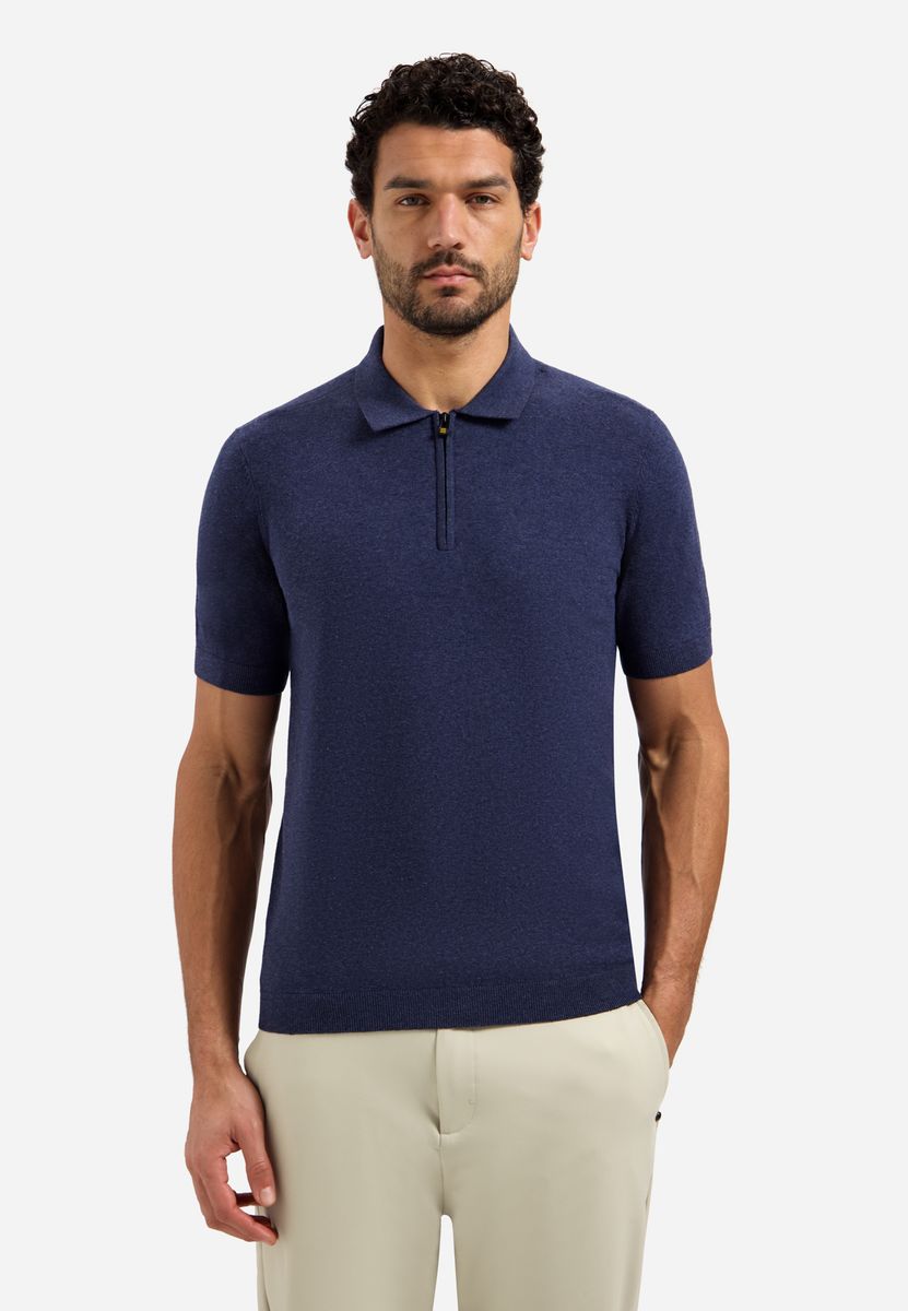 Pullover Short Sleeve Polo Zip Melange