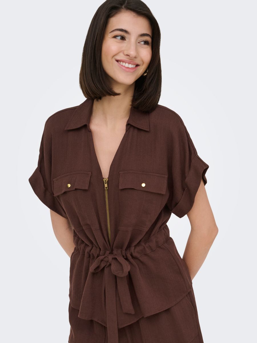 JDYMILLE S/S ZIP SHIRT WVN NOOS