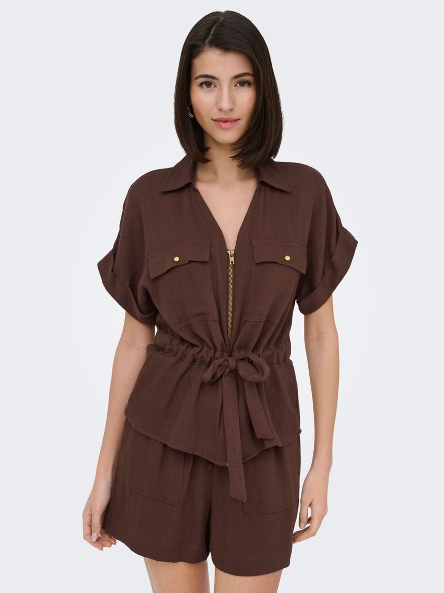 JDYMILLE S/S ZIP SHIRT WVN NOOS