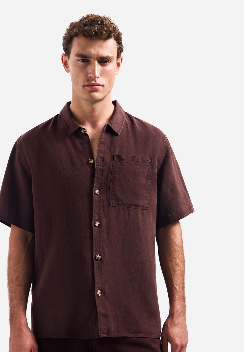 Shirt Short Sleeve With Linen, Garment Dyed